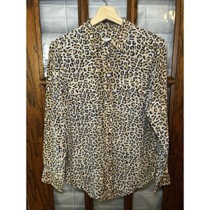 Equipment Femme Essential Long-Sleeve Leopard-Print Silk Blouse‎ Size M